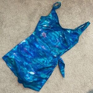 VINTAGE ROXANNE BRA SIZED ONE PIECE SWIM SUIT CORAL BLUE
